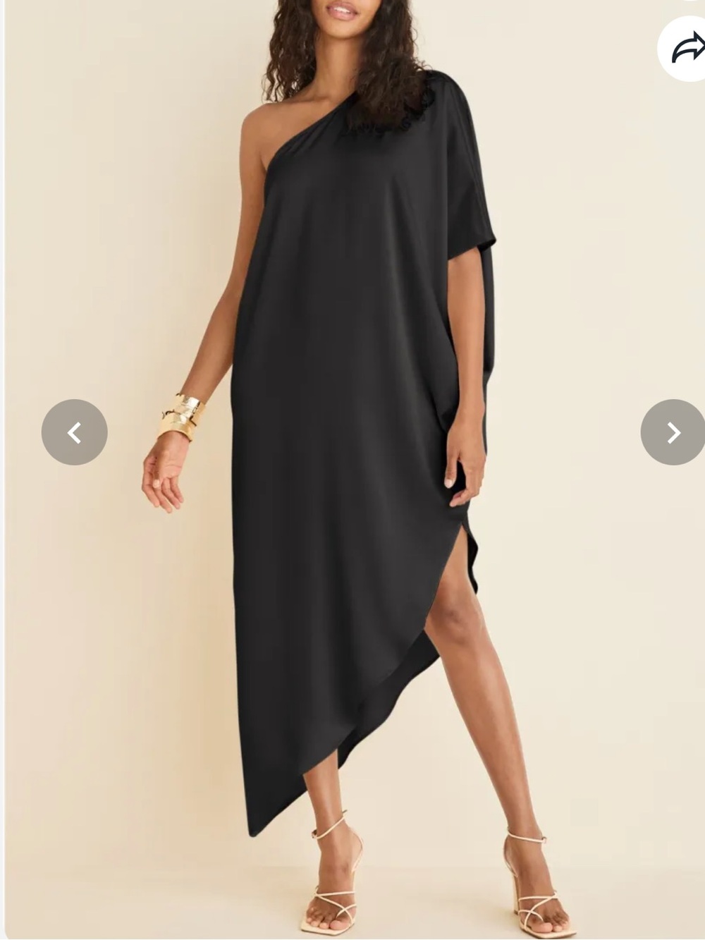 VENUS One-Shoulder Black Asymmetric Midi Dress with Side Slit